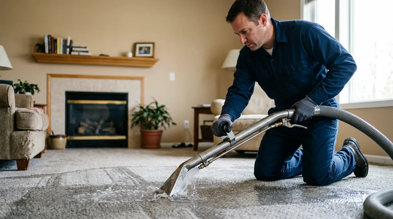 Water damage restoration technician working near Sedro Woolley, WA